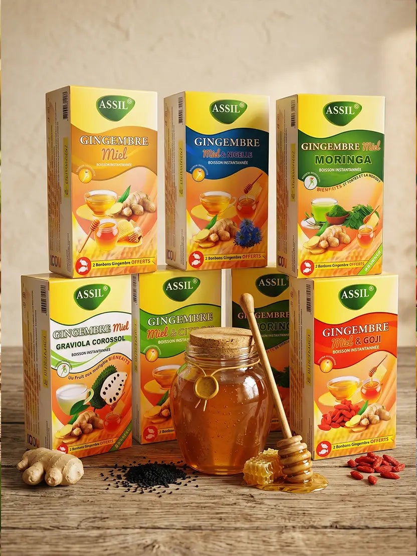 Pack Tisane Gingembre Miel (Miel, Nigelle, Corossol, Citron, Moringa, Goji) – ASSIL